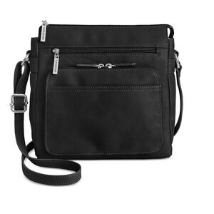 Giani Bernini Nappa Zip Crossbody Bag Black Leather Adjustable Strap NEW